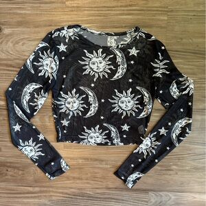 Sun and Moon Mesh Cropped Long Sleeve